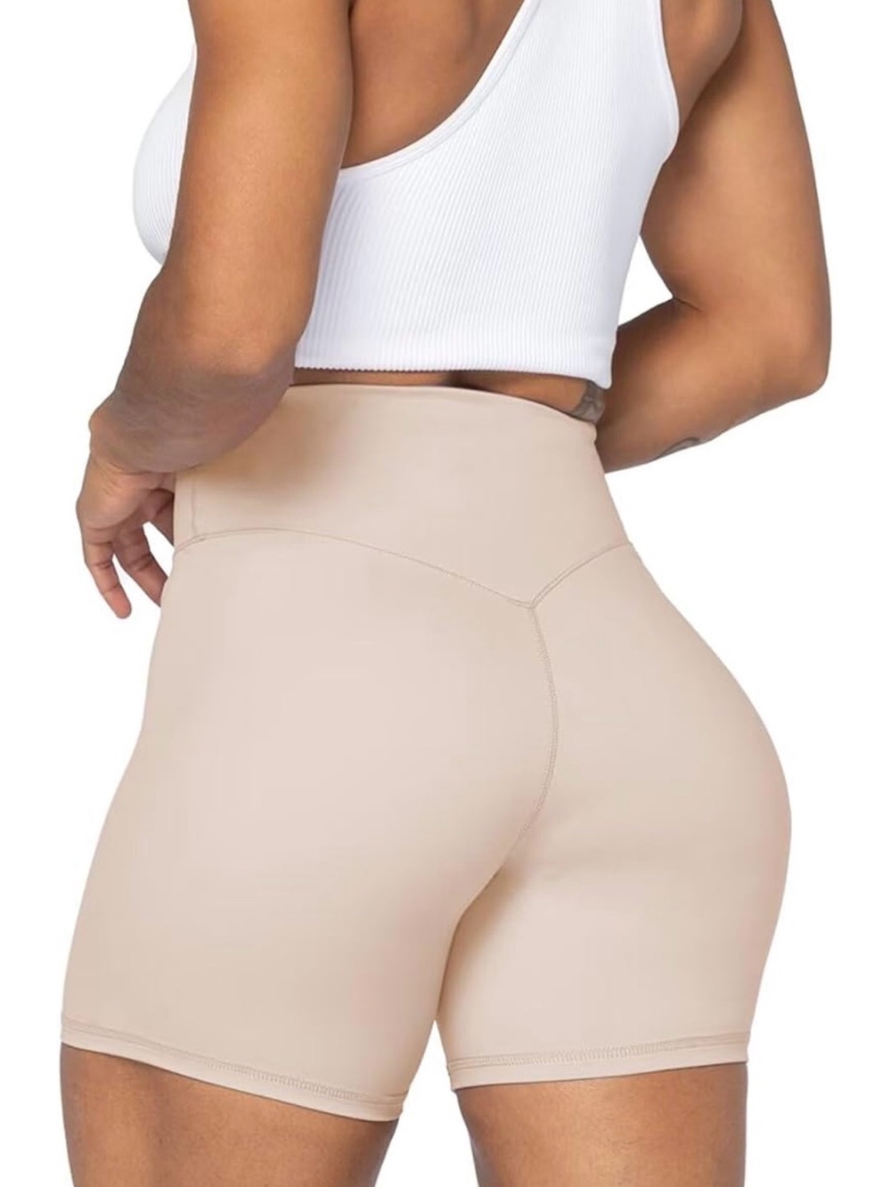 High-Waist Athletic Biker Shorts in Nude
